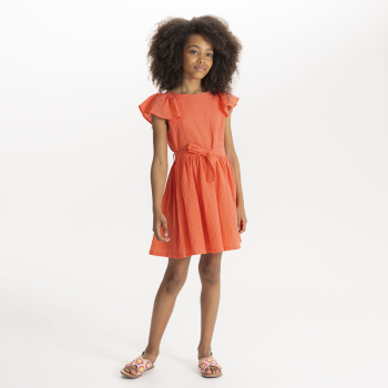 فستان أنيق بأكمام فراشة باللون البرتقالي للبنات